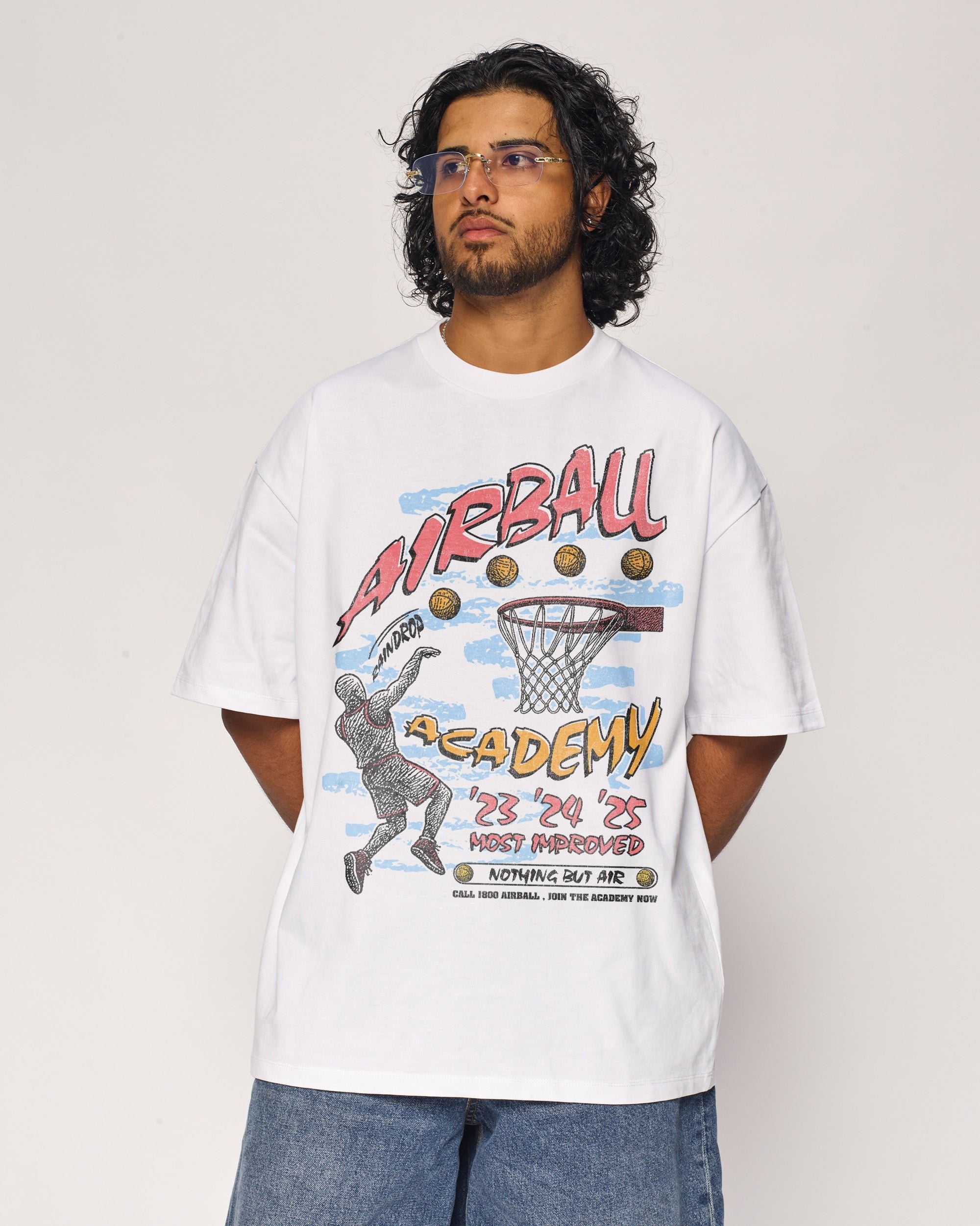 Airball Academy Oversized Graphic Tee - Threadheads Unisex 90s Boxy Fit 100% Combed Cotton