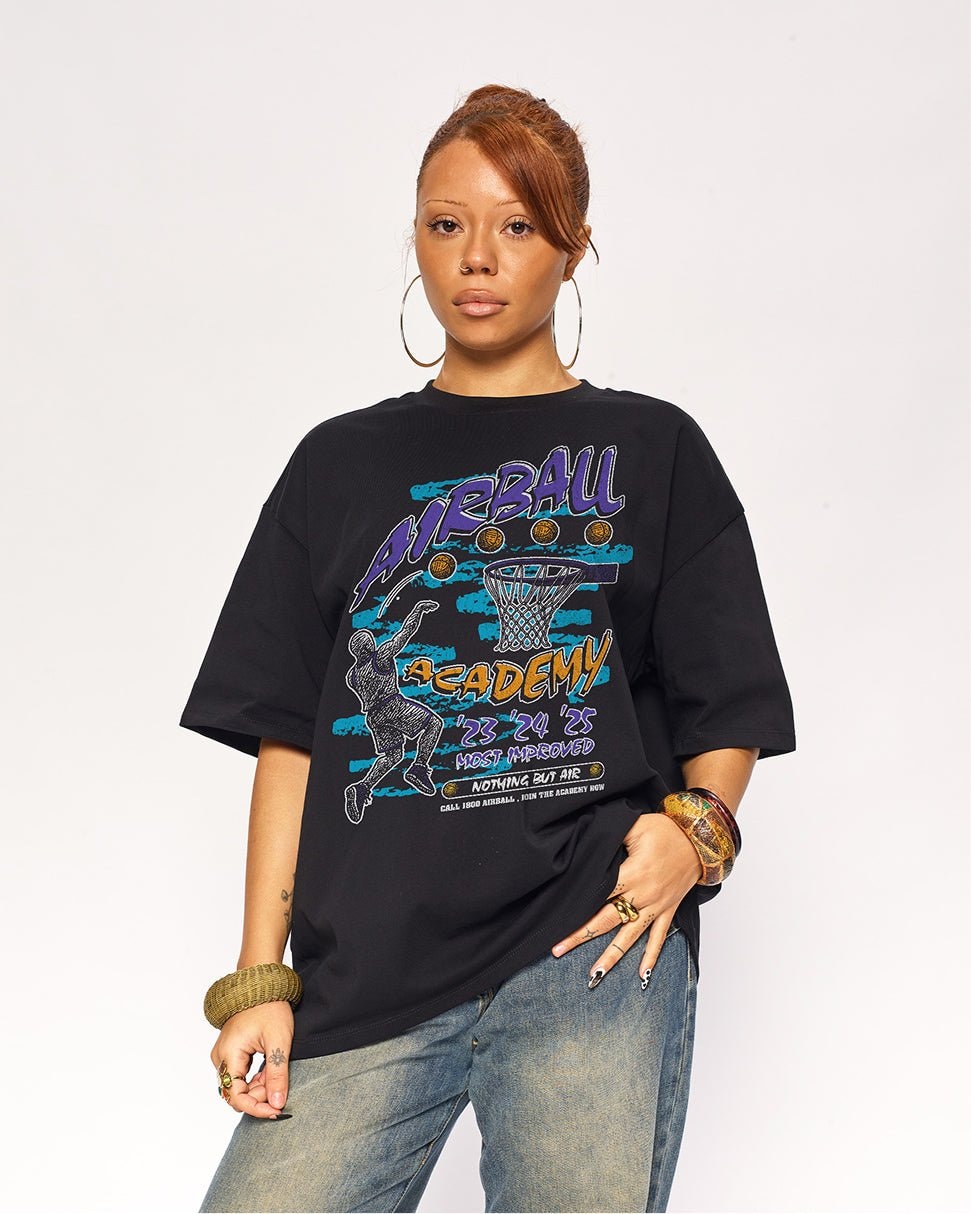 Airball Academy Oversized Graphic Tee - Threadheads Unisex 90s Boxy Fit 100% Combed Cotton