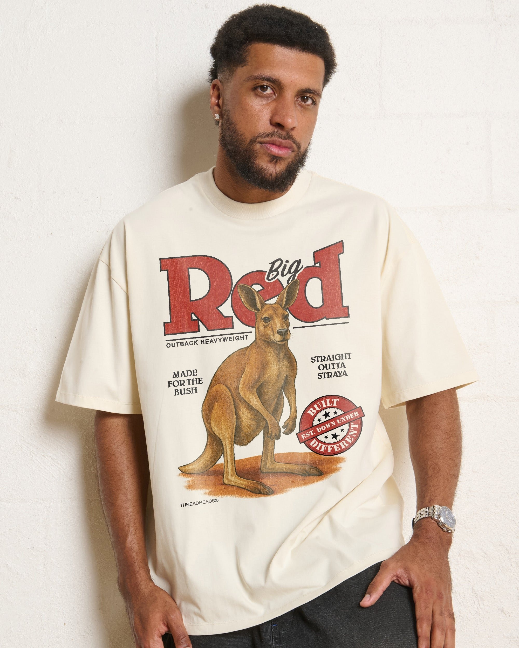 Big Red Outback Heavyweight Oversized Unisex T-Shirt - 90s Boxy Fit 275gsm Combed Cotton