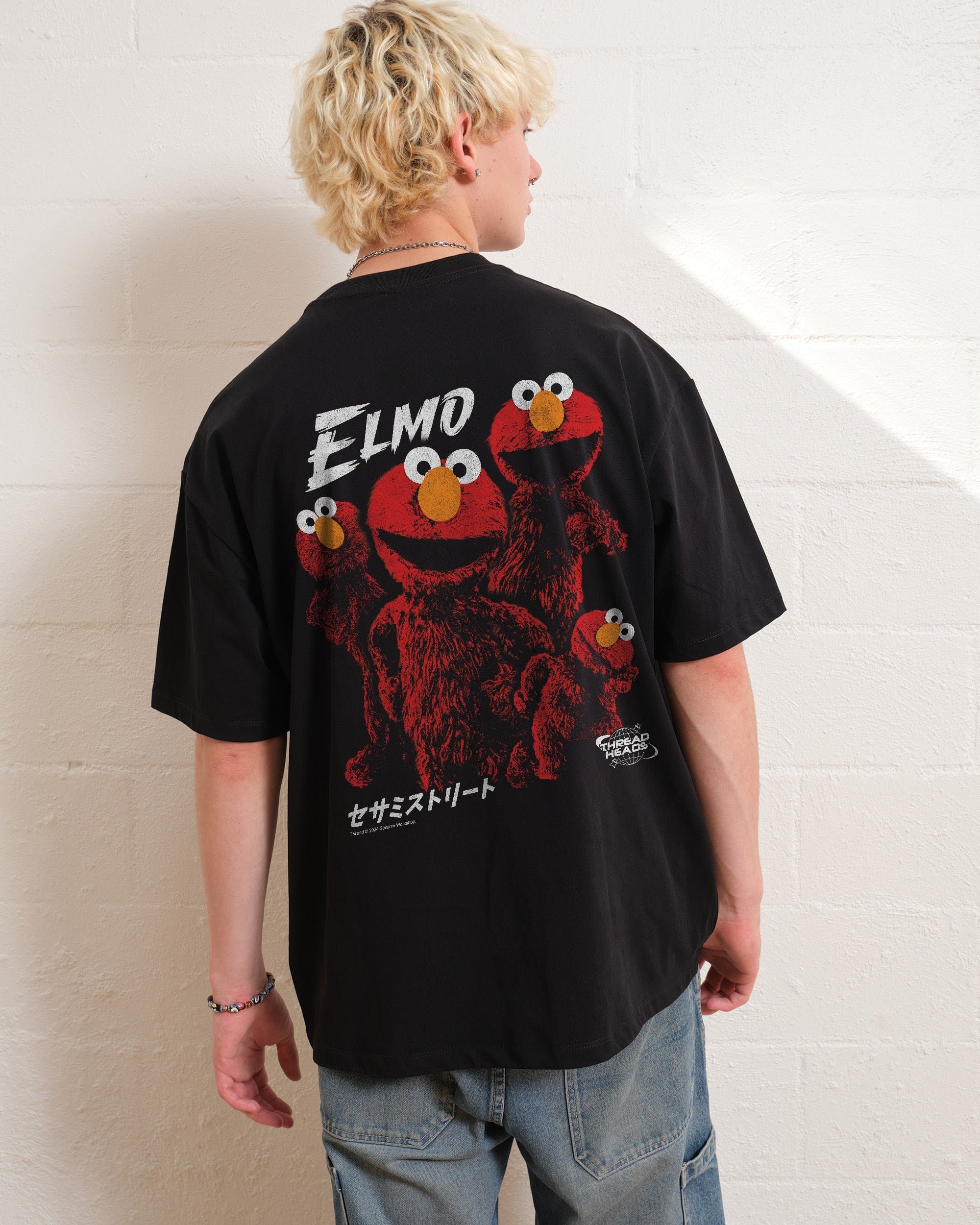 Tokyo Elmo Front and Back Oversized T-Shirt Unisex 90s Boxy Fit 100% Combed Cotton