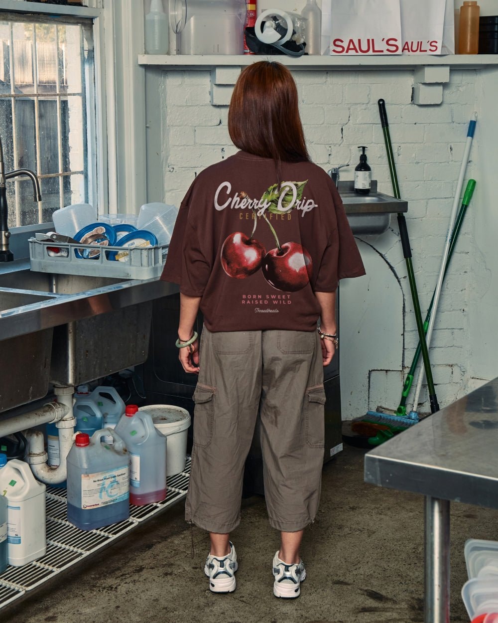 Cherry Drip Oversized Graphic Tee Unisex 90s Boxy Fit 100% Combed Cotton Threadheads