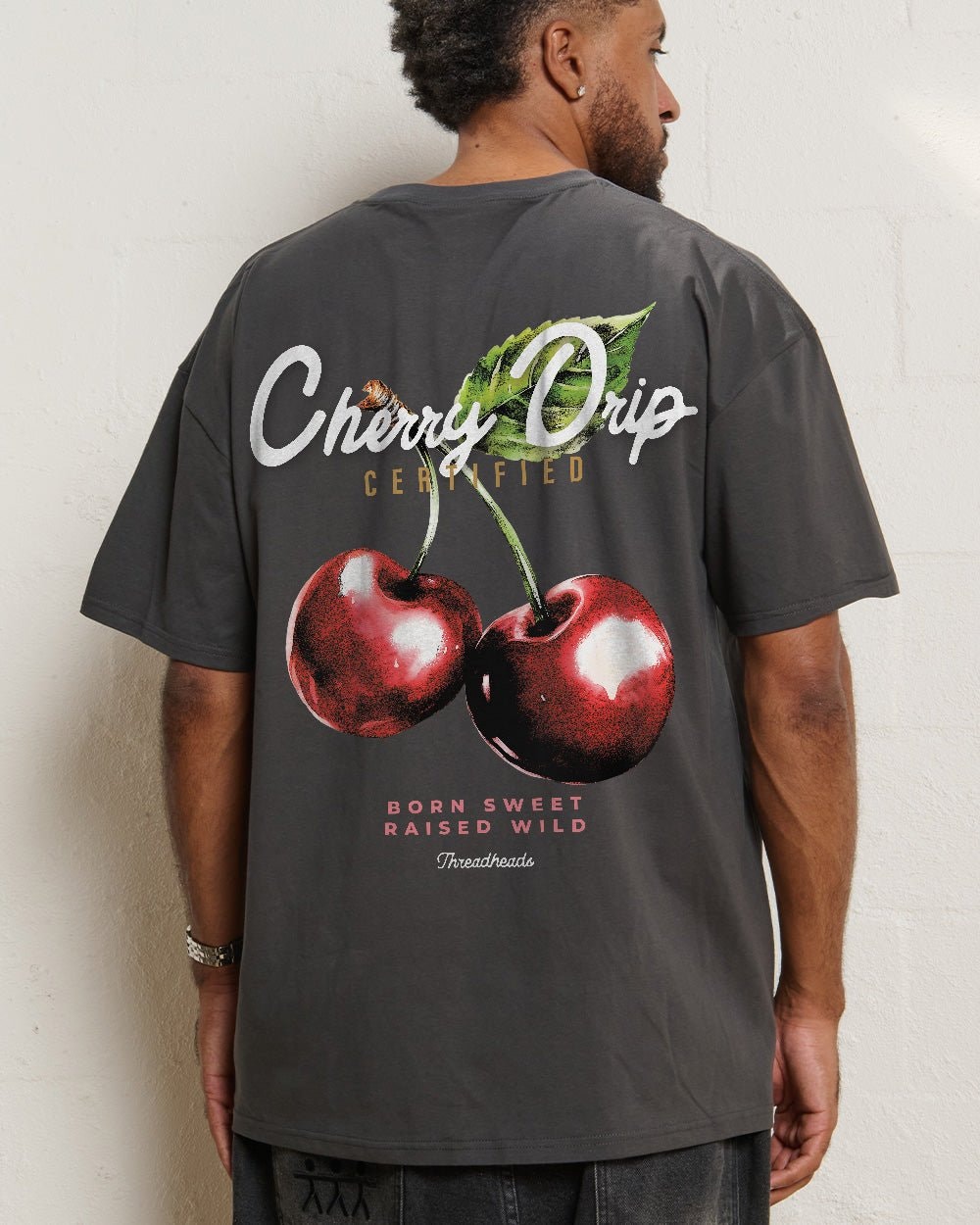 Cherry Drip Oversized Graphic Tee Unisex 90s Boxy Fit 100% Combed Cotton Threadheads